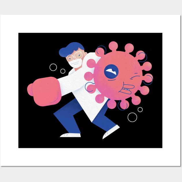 Health care professional beating coronavirus Wall Art by InkyArt